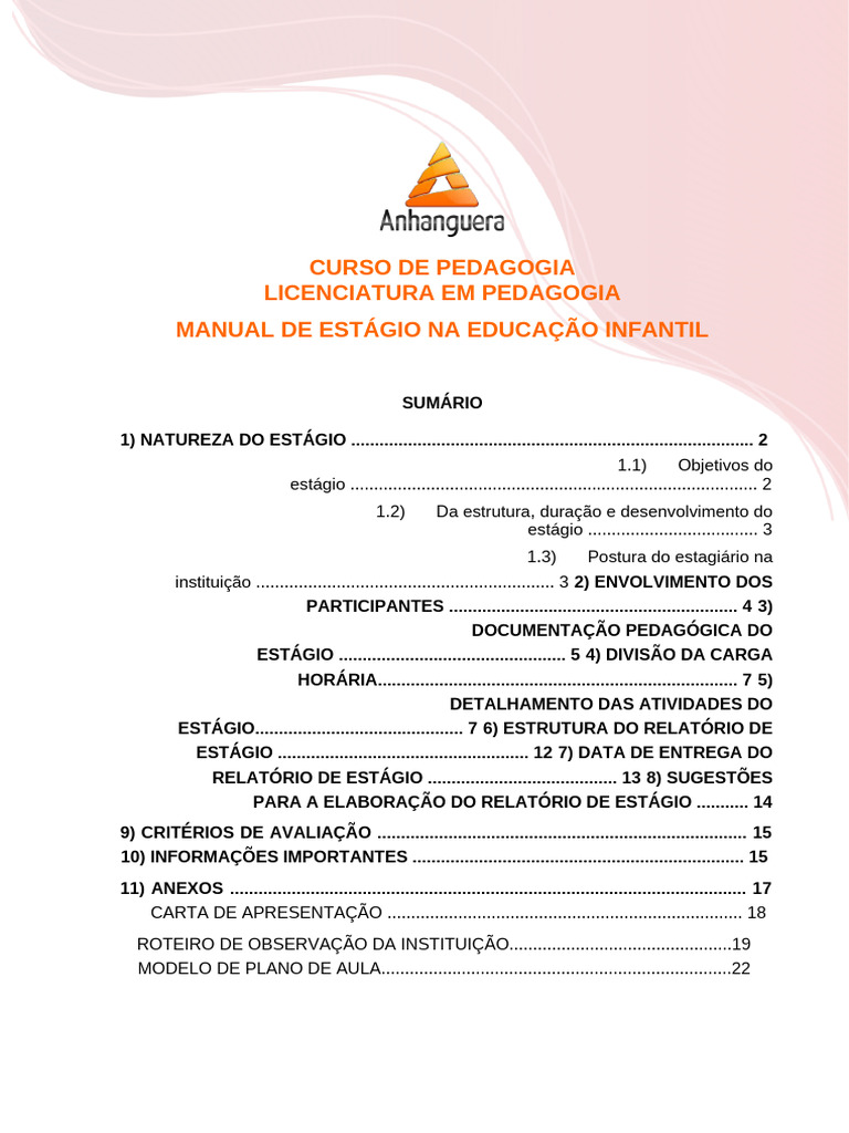 Manual de Estágio em Educação Infantil | PDF | Pedagogia | Educação à ...