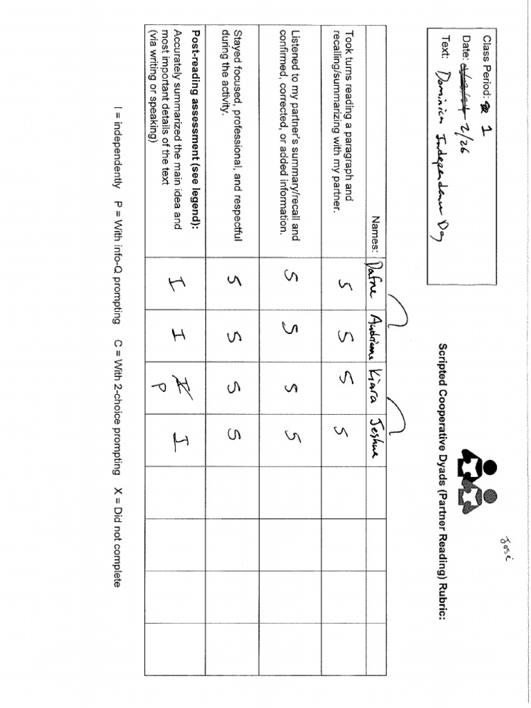 Scripted Cooperative Dyads Rubric | PDF