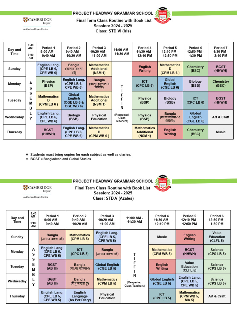 3rd Term Students Routine | PDF | Science