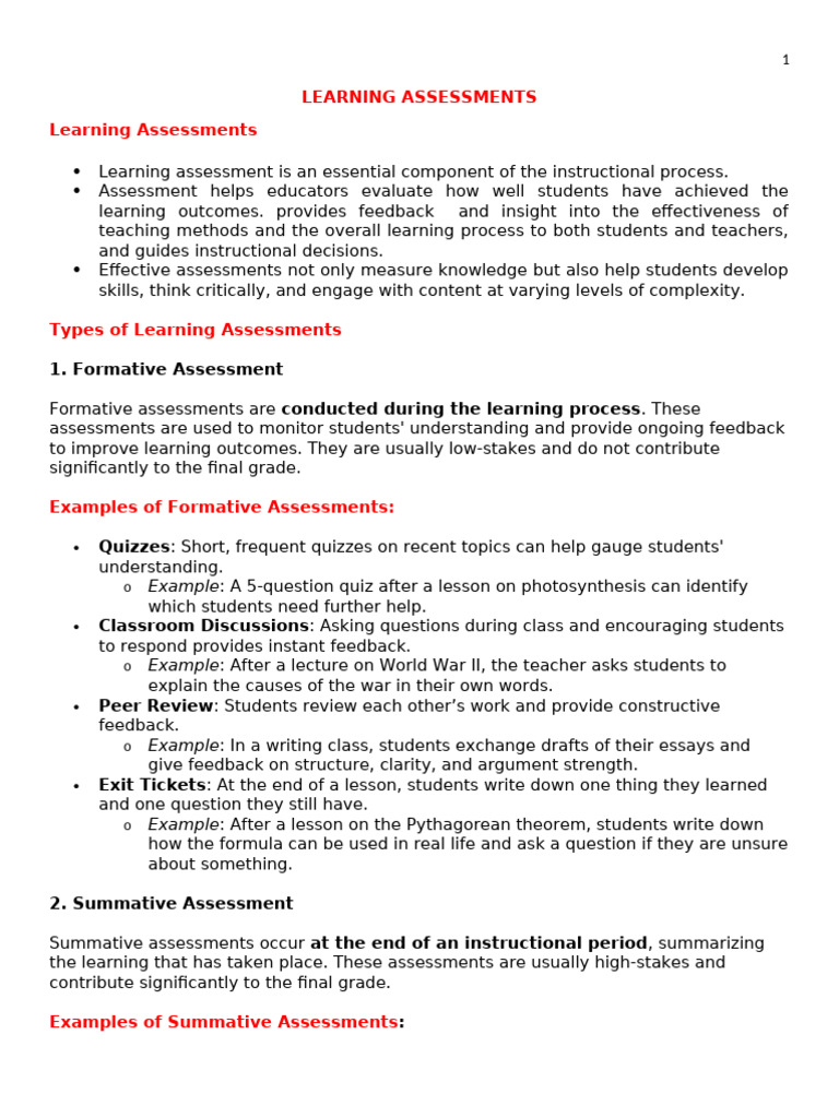 Types of Learning Assessments Explained | PDF | Educational Assessment ...
