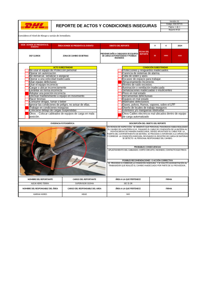 09-04-24 Reporte-De-Actos-Y-Condiciones-Inseguras - Clorox | PDF