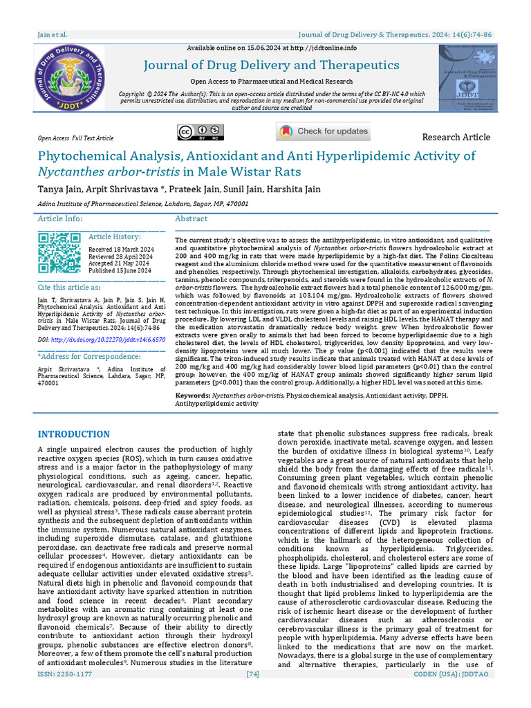 Phytochemical Analysis Antioxidant and Anti Hyperl | PDF | Cholesterol ...