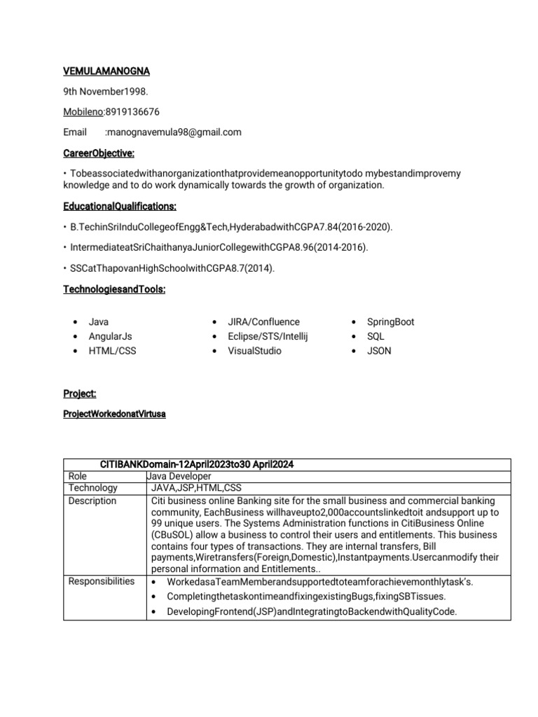CBuSOL Java Developer Resume | PDF | Web Standards | World Wide Web ...