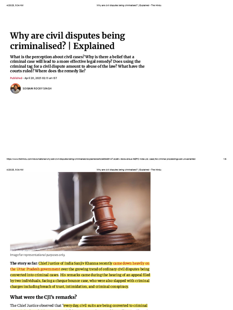 Criminalisation of Civil Disputes | PDF | Crimes | Crime & Violence