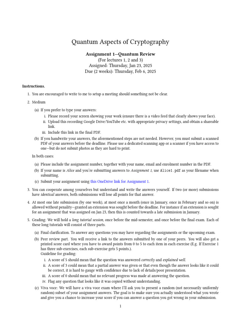 Quantum Cryptography Assignment 1 | PDF | Eigenvalues And Eigenvectors ...