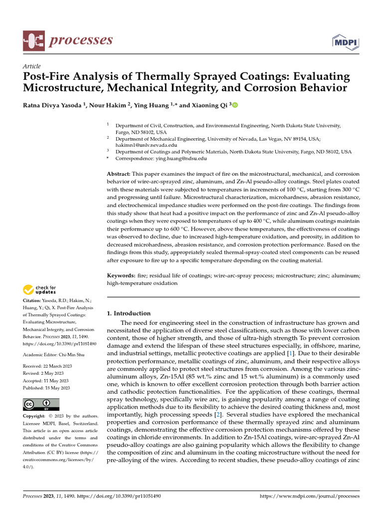 Post-Fire Analysis of Thermally Sprayed Coatings E | PDF | Corrosion ...