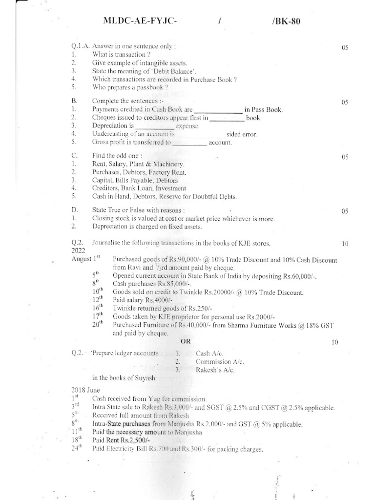 FYJC Annual - BK - Paper 4 | PDF