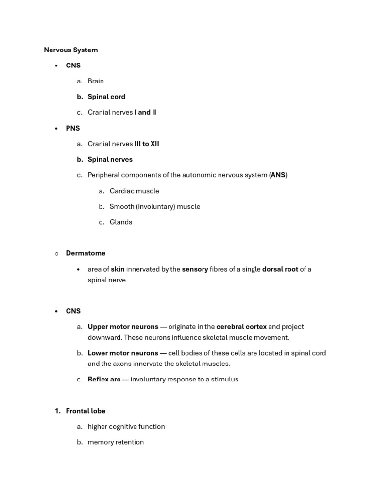 Nervous System Overview and Meningitis | PDF | Meningitis | Nerve