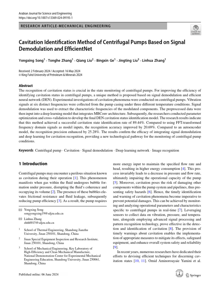 Cavitation Identification Method of Centrifugal Pumps Based On Signal ...