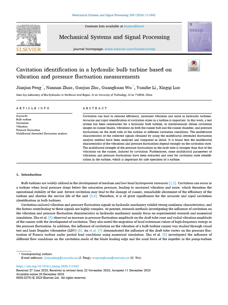 Cavitation Identification in A Hydraulic Bulb Turbine Based On ...