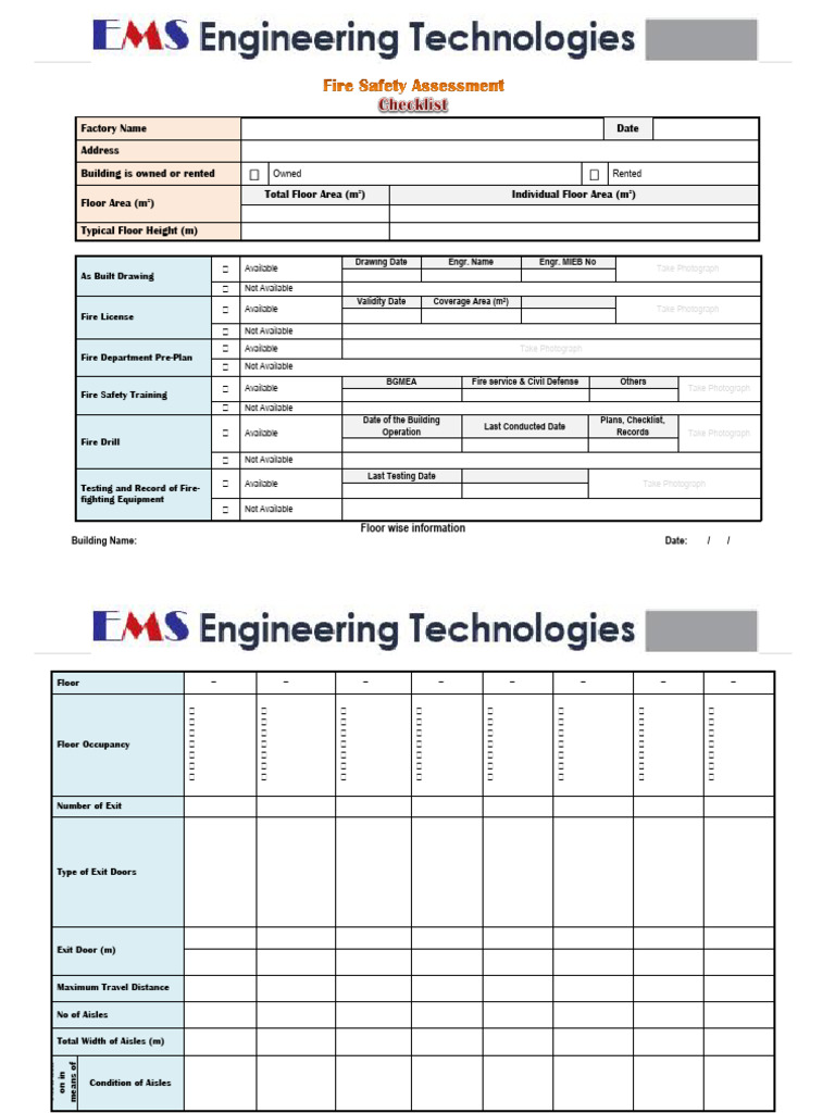 Fire Safety Assessment Checklist | PDF | Stairs | Building Engineering