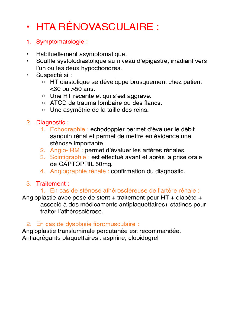 HTA Rénovasculaire et Valvulopathies Cardiaques | PDF | Hypertension ...