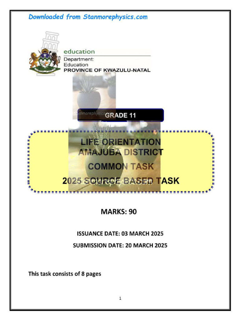 KZN AMAJUBA Life Orientation Grade 11 TASK 1 2025 Only | PDF