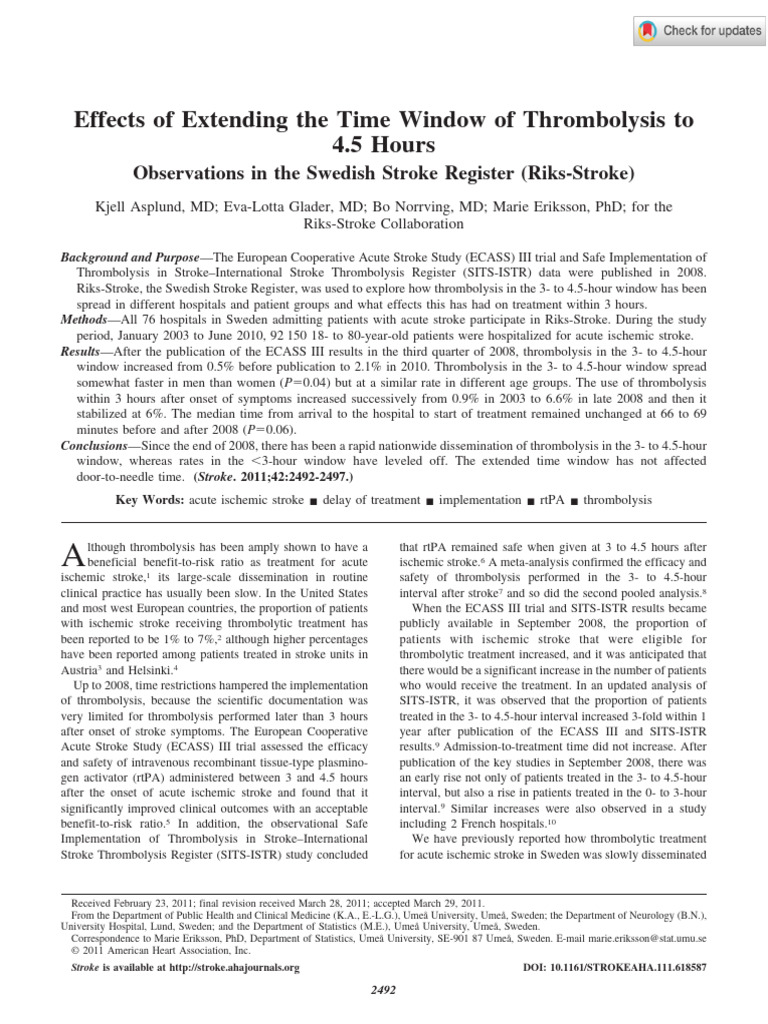 Thrombolysis Time Window Extension Study | PDF | Stroke | Medicine