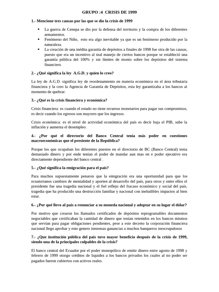 Causas y Consecuencias de la Crisis 1999 | PDF | Bancos | Dinero