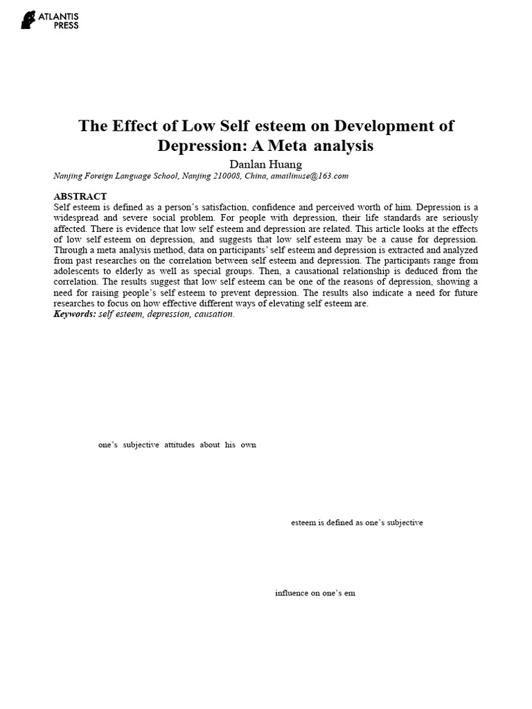 The Effect of Low Self Esteem On Development of Depression A Meta