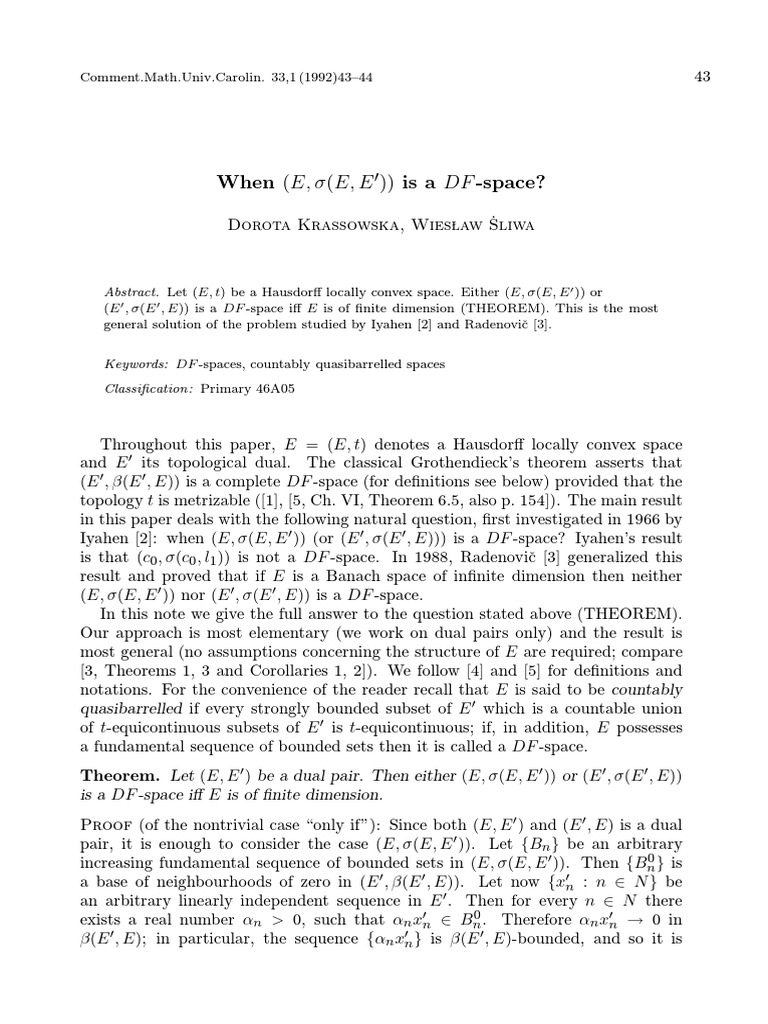 1992 When (E, ) Is A DF-space | PDF | Banach Space | Teaching Mathematics