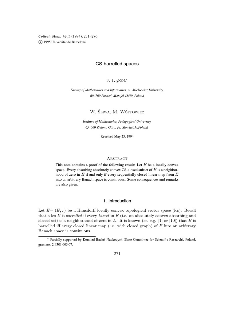 Characterization of CS-barrelled Spaces | PDF | Banach Space ...