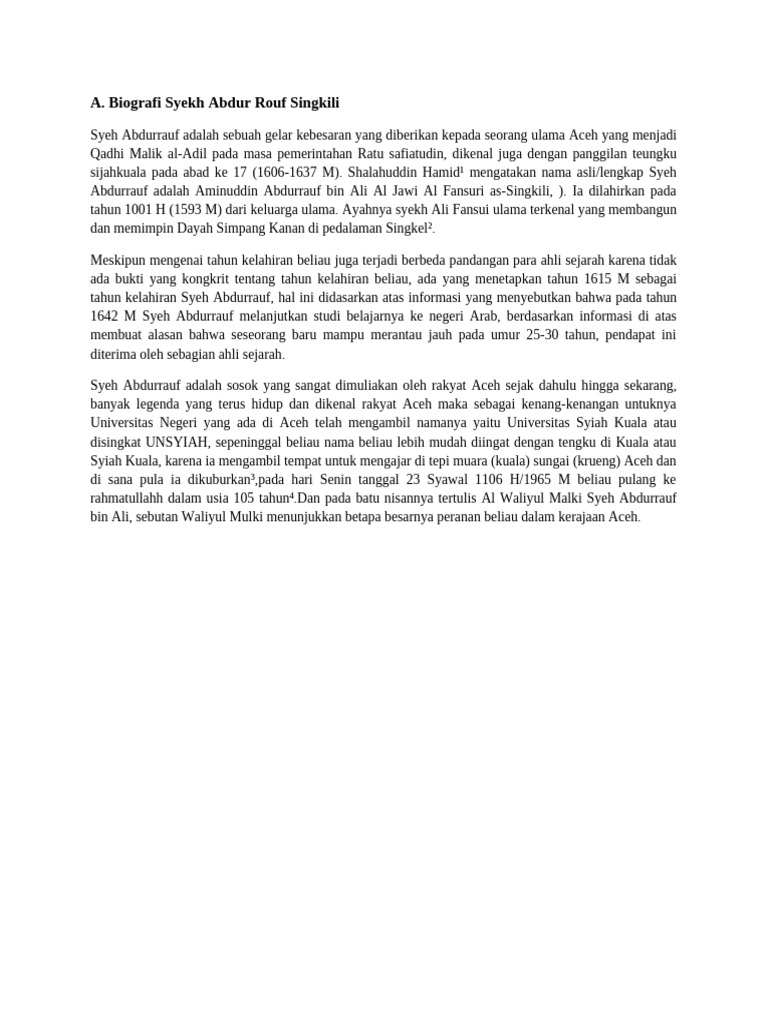 Biografi Sultan Abdul Rouf | PDF