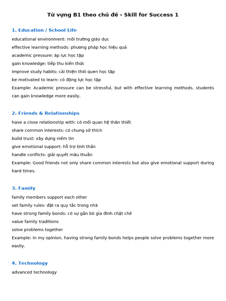 B1 Vocabulary by Topic Guide | PDF