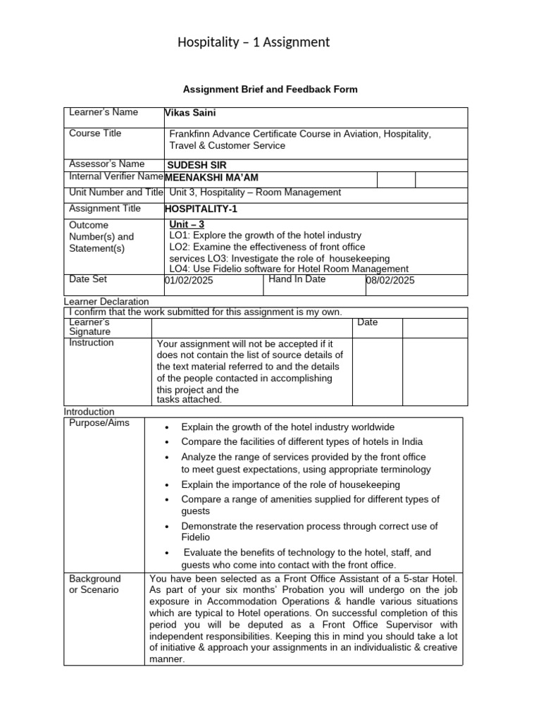 Hospitality Assignment: Room Management Insights | PDF | Hotel ...