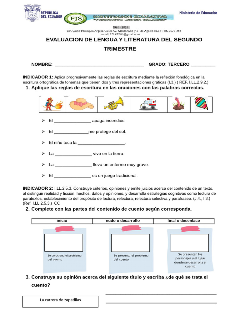 Evaluación de Lengua Tercer Grado | PDF | Comunicación escrita | Cognición