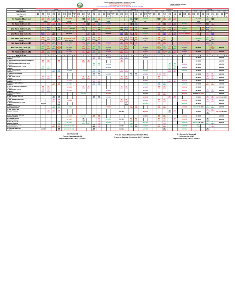 DUET Mechanical Engineering Class Schedule | PDF | Bangladesh