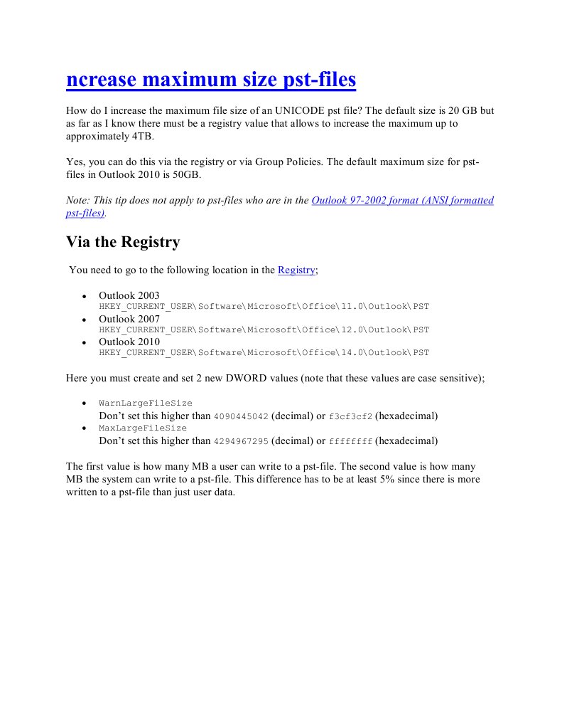 Increase PST File Size to 100GB | PDF