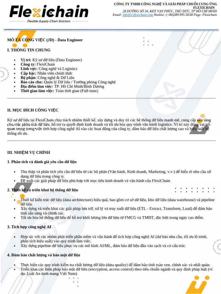 JD Data Engineer Flexichain | PDF