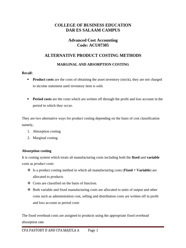Alternative Costing Methods Explained | PDF | Income Statement | Cost