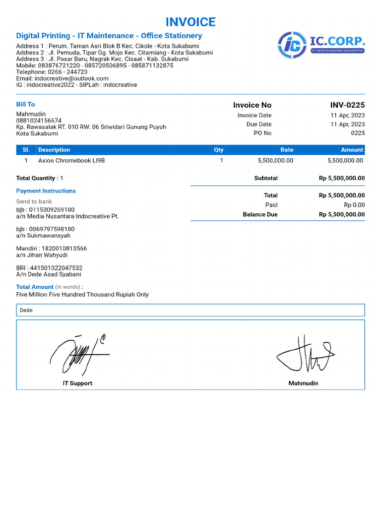 Invoice INV 0225 | PDF