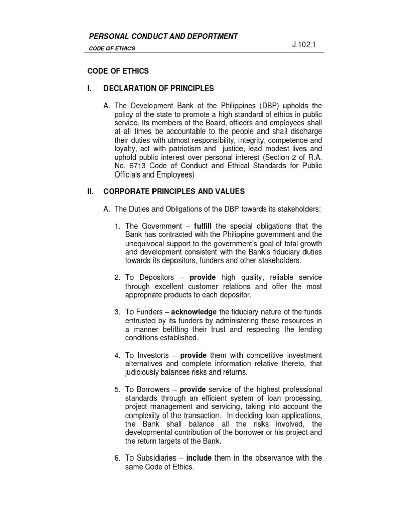 Code of Ethics | PDF | Conflict Of Interest | Banks