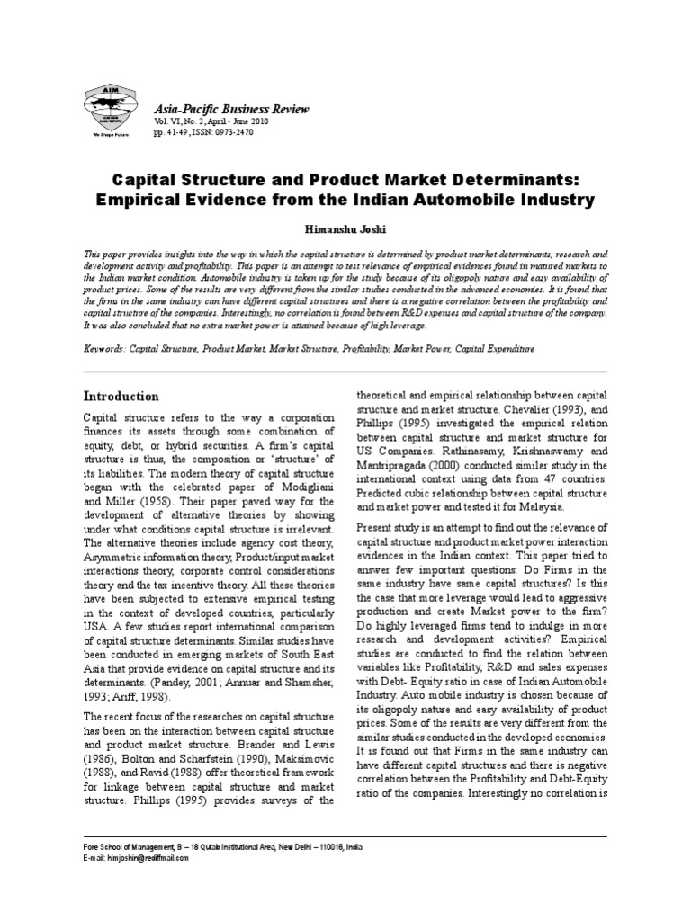 Capital Structure and Its Product Market Determinants | PDF | Capital ...