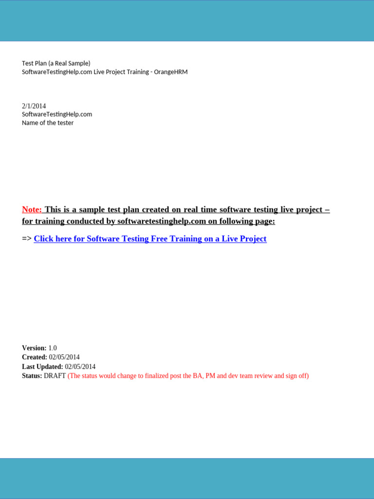 Live Project - Test Plan - SoftwareTestingHelp Huong4551050086 | PDF