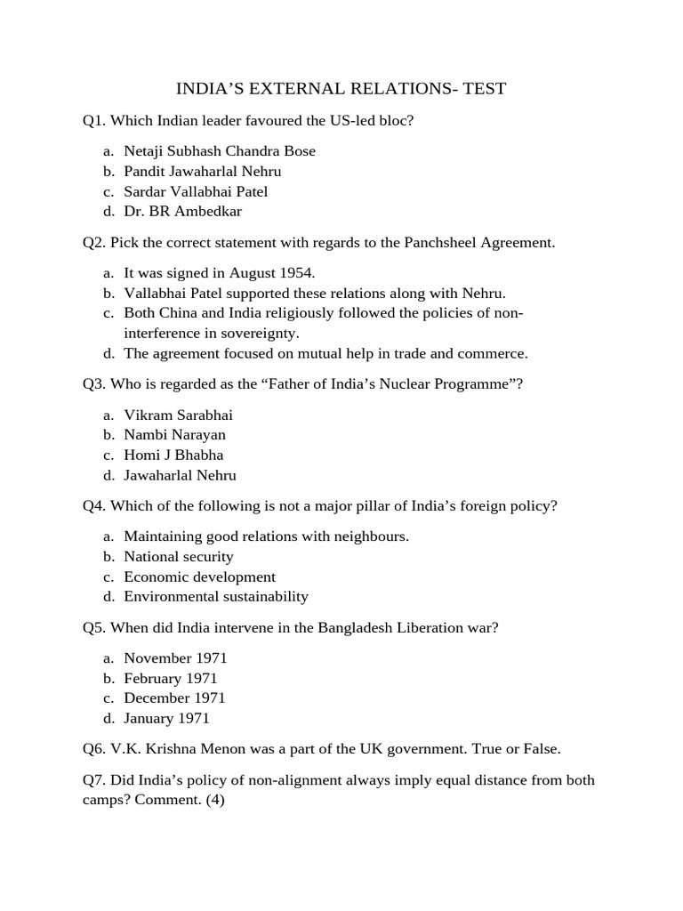 India’s External Relations Overview | PDF