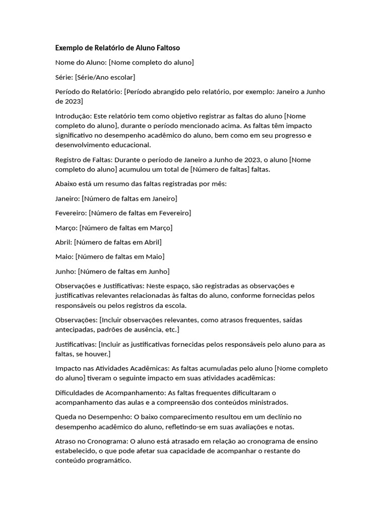 Relatório de Faltas do Aluno | PDF | Pedagogia