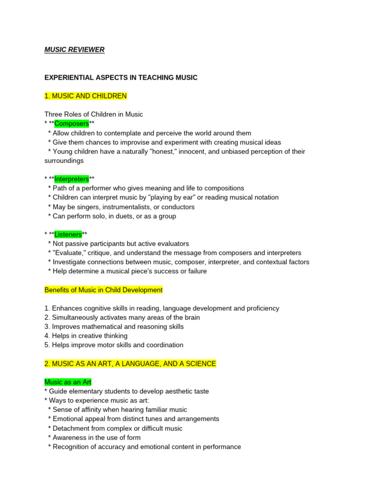 Music Midterm Reviewer (Lopez) | PDF | Rhythm | Music Education
