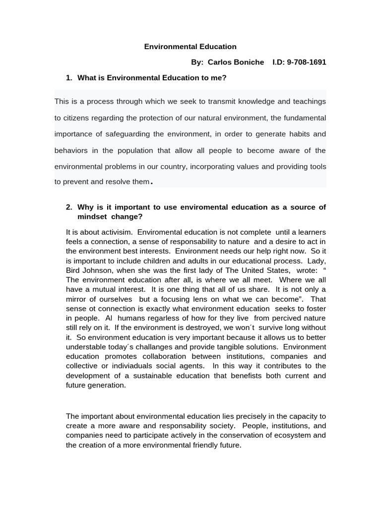 Importance of Environmental Education | PDF