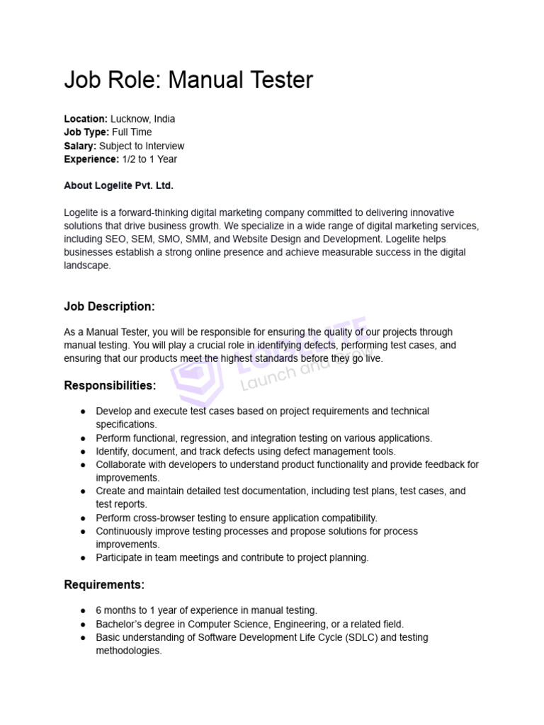 Manual Tester Position in Lucknow | PDF