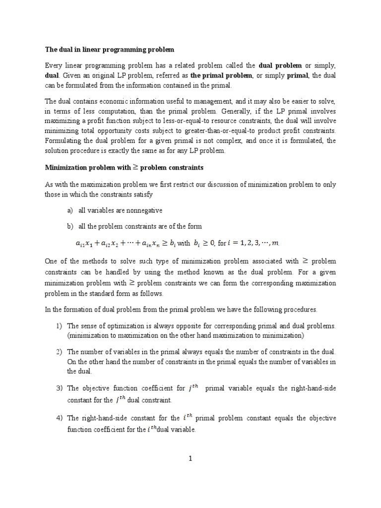 The Dual in Linear Programming Problem | PDF | Mathematical ...