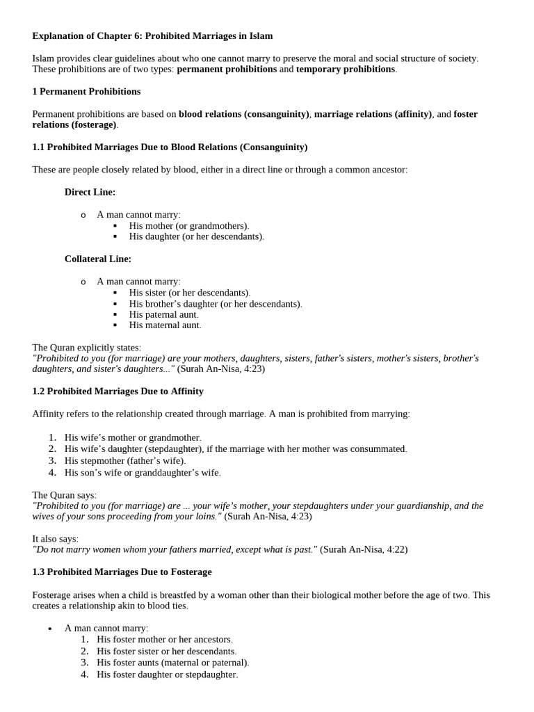 Prohibited Marriages in Islam Explained | PDF | Marriage | Islamic Ethics