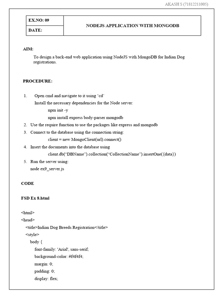 NodeJS MongoDB Dog Registration App | PDF | Software | Software Development