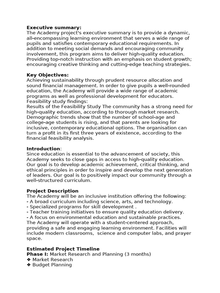 Comprehensive Academy Project Overview | PDF | Teachers | Sustainability