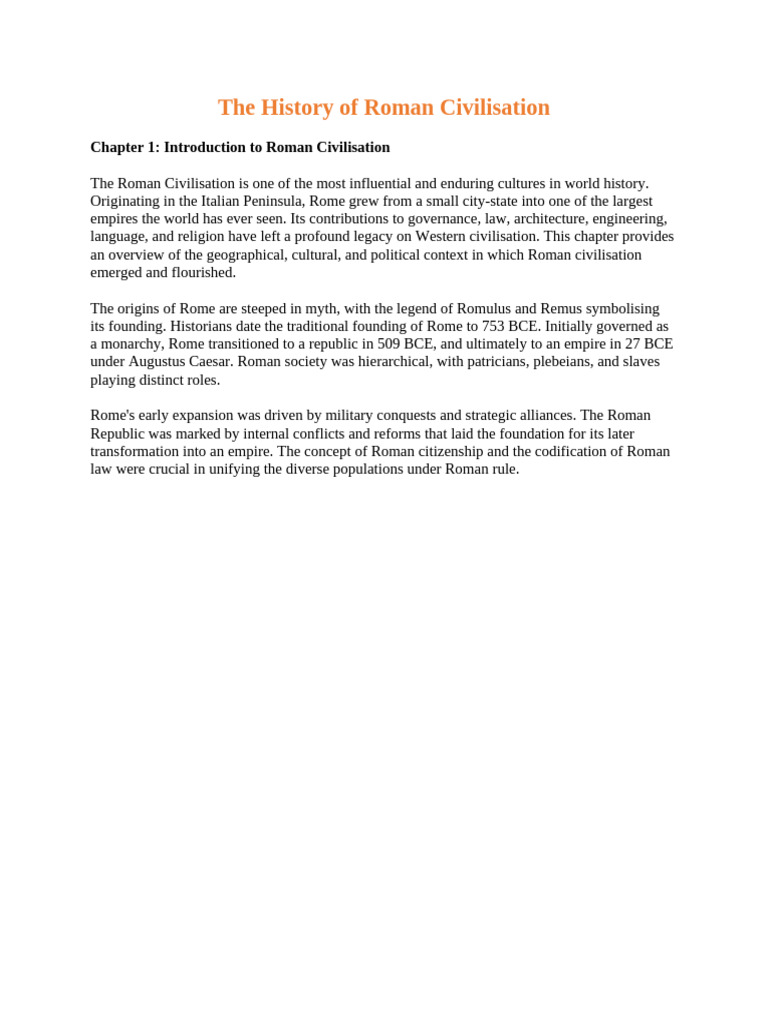 1 Introduction To Roman Civilisation | PDF