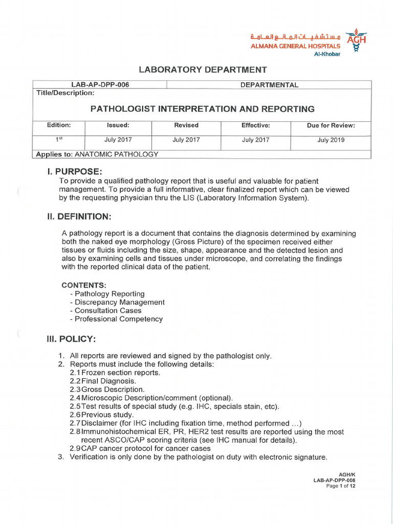 LAB-AP-DPP-006 - Pathologist Interpretation and Reporting | PDF