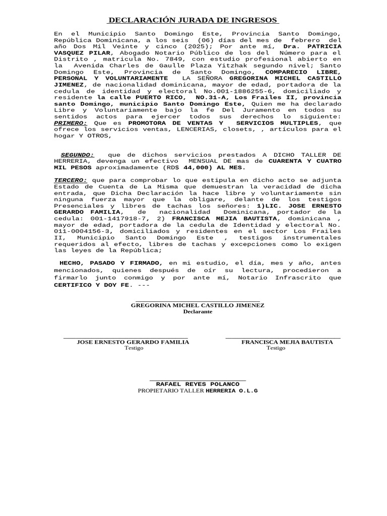 Declaración Jurada de Ingresos RD | PDF | República Dominicana