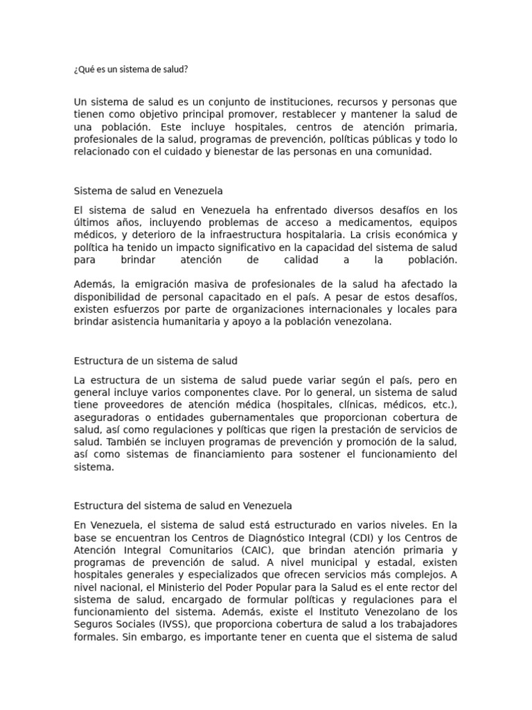 Sistema de Salud en Venezuela: Desafíos y Estructura | PDF | Hospital ...