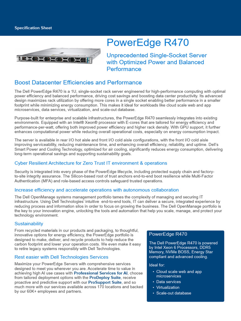 Poweredge r470 Spec Sheet | PDF | Solid State Drive | Scalability
