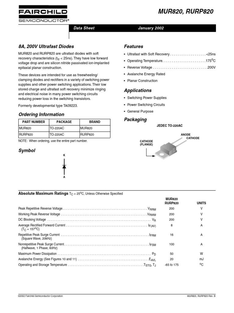 Referencia MUR820, RURP820 | PDF | Electrical Engineering | Electronics
