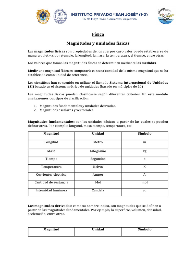 Clasificación de Magnitudes Físicas | PDF | Vector Euclidiano | Sistema ...